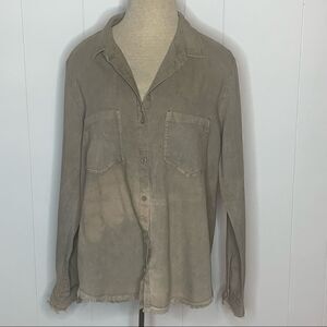 Bleach Dyed Shirt Cloth and Stone Frayed Hem Button Front Top Size Medium